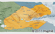 Political Shades Panoramic Map of Djibouti, semi-desaturated