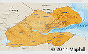 Political Shades Panoramic Map of Djibouti, shaded relief outside, bathymetry sea