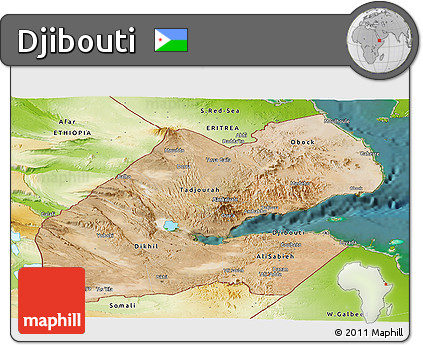 Satellite Panoramic Map of Djibouti, physical outside, satellite sea