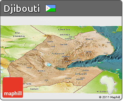 Satellite Panoramic Map of Djibouti, physical outside, satellite sea