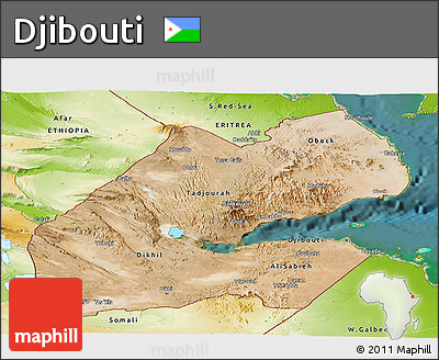 Satellite Panoramic Map of Djibouti, physical outside, satellite sea