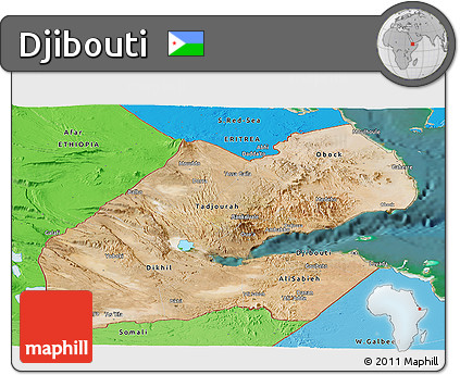Satellite Panoramic Map of Djibouti, political shades outside, satellite sea