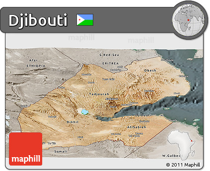 Satellite Panoramic Map of Djibouti, semi-desaturated
