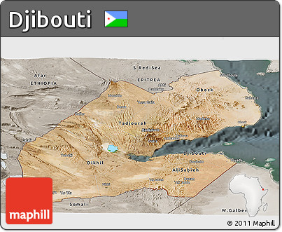 Satellite Panoramic Map of Djibouti, semi-desaturated