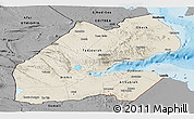 Shaded Relief Panoramic Map of Djibouti, darken, desaturated, land only