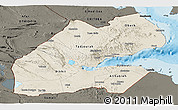 Shaded Relief Panoramic Map of Djibouti, darken, land only