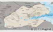 Shaded Relief Panoramic Map of Djibouti, darken, semi-desaturated, land only