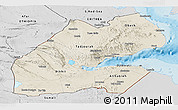 Shaded Relief Panoramic Map of Djibouti, desaturated, land only