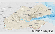 Shaded Relief Panoramic Map of Djibouti, lighten, desaturated, land only