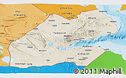 Shaded Relief Panoramic Map of Djibouti, political outside, shaded relief sea
