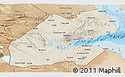 Shaded Relief Panoramic Map of Djibouti, satellite outside, shaded relief sea