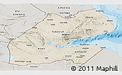 Shaded Relief Panoramic Map of Djibouti, semi-desaturated, land only