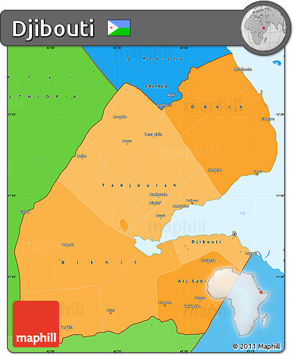 Political Shades Simple Map of Djibouti