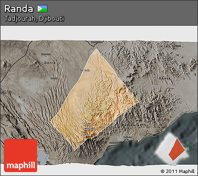 Satellite 3D Map of Randa, darken, semi-desaturated