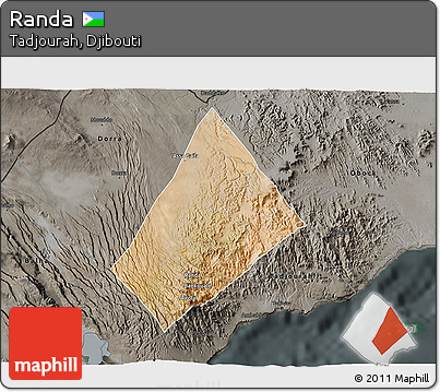Satellite 3D Map of Randa, darken, semi-desaturated