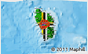 Flag 3D Map of Dominica, physical outside, bathymetry sea, flag aligned to the middle