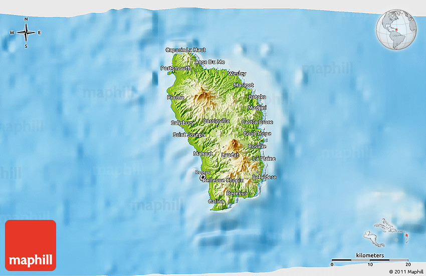 Physical 3d Map Of Dominica