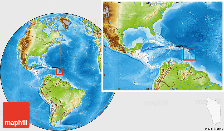 Dominica Location On Map Physical Location Map Of Dominica, Highlighted Continent, Within The Entire  Continent