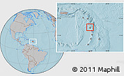 Political Location Map of Dominica, gray outside, hill shading