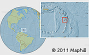 Political Location Map of Dominica, savanna style outside, hill shading