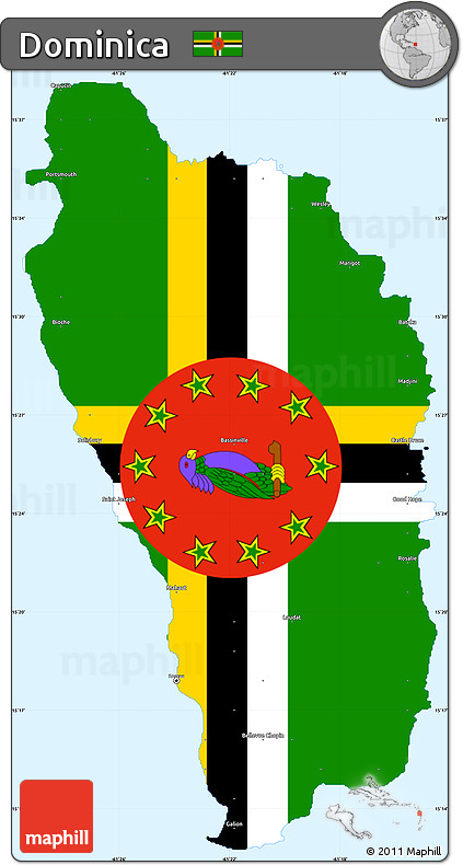 Flag Simple Map of Dominica, single color outside, flag aligned to the middle
