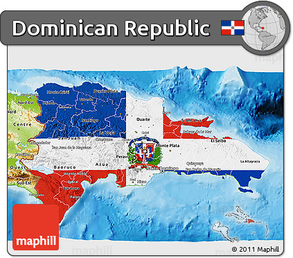Flag 3D Map of Dominican Republic, physical outside, bathymetry sea, flag centered