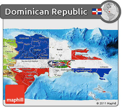 Flag 3D Map of Dominican Republic, physical outside, bathymetry sea, flag rotated