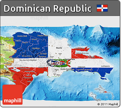 Flag 3D Map of Dominican Republic, physical outside, bathymetry sea, flag rotated