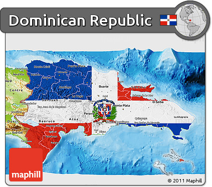 Flag 3D Map of Dominican Republic, physical outside, bathymetry sea