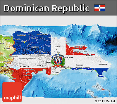 Flag 3D Map of Dominican Republic, physical outside, bathymetry sea