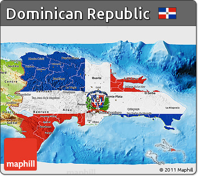 Flag 3D Map of Dominican Republic, physical outside, bathymetry sea