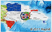 Flag 3D Map of Dominican Republic, physical outside, flag aligned to the middle