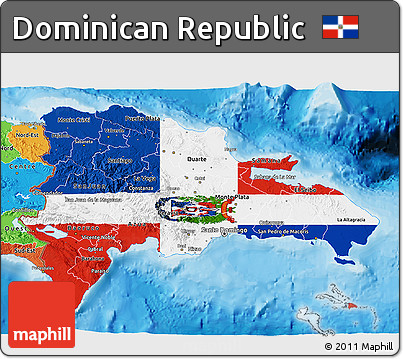 Flag 3D Map of Dominican Republic, political outside, flag rotated