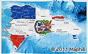 Flag 3D Map of Dominican Republic, political shades outside, flag aligned to the middle
