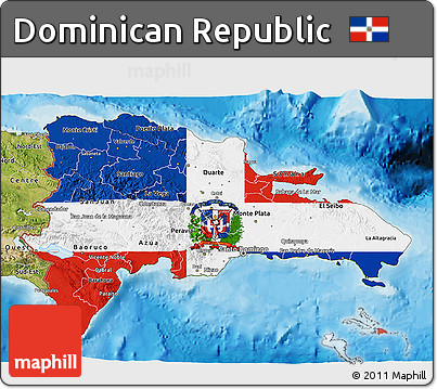 Flag 3D Map of Dominican Republic, satellite outside, bathymetry sea, flag centered