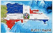 Flag 3D Map of Dominican Republic, satellite outside, bathymetry sea, flag centered