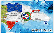 Flag 3D Map of Dominican Republic, satellite outside, bathymetry sea, flag aligned to the middle