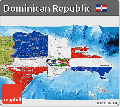 Flag 3D Map of Dominican Republic, satellite outside, bathymetry sea, flag rotated