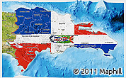 Flag 3D Map of Dominican Republic, satellite outside, bathymetry sea, flag rotated