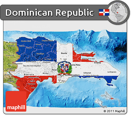 Flag 3D Map of Dominican Republic, satellite outside, bathymetry sea