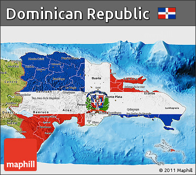 Flag 3D Map of Dominican Republic, satellite outside, bathymetry sea