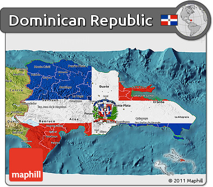Flag 3D Map of Dominican Republic, satellite outside, flag centered