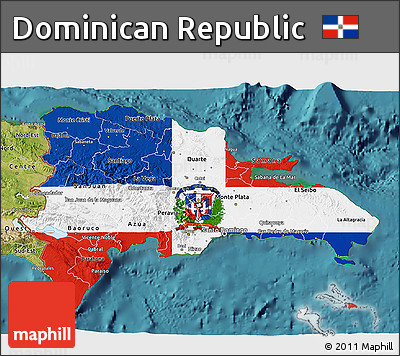 Flag 3D Map of Dominican Republic, satellite outside, flag centered