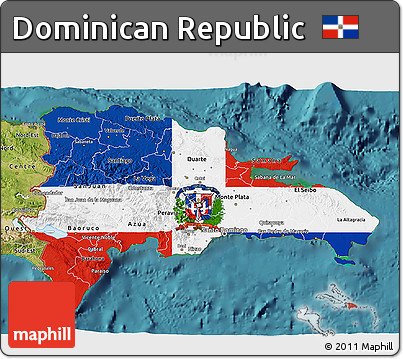 Flag 3D Map of Dominican Republic, satellite outside, flag centered