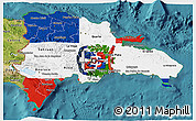 Flag 3D Map of Dominican Republic, satellite outside, flag aligned to the middle