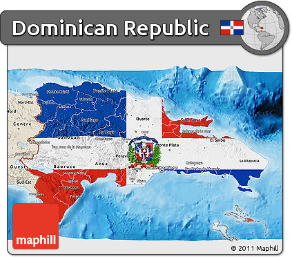 Flag 3D Map of Dominican Republic, shaded relief outside, bathymetry sea
