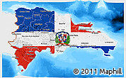 Flag 3D Map of Dominican Republic, single color outside, bathymetry sea, flag centered