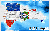 Flag 3D Map of Dominican Republic, single color outside, bathymetry sea, flag aligned to the middle