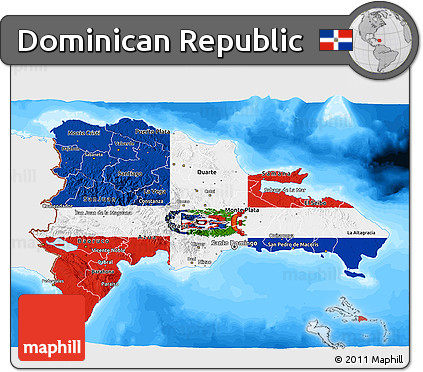 Flag 3D Map of Dominican Republic, single color outside, bathymetry sea, flag rotated