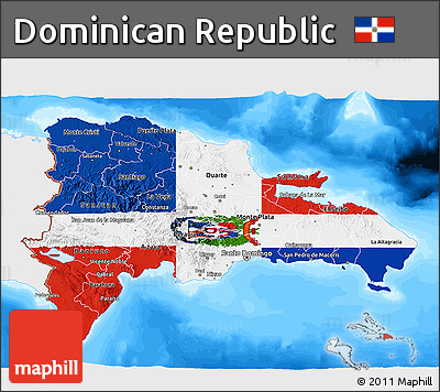 Flag 3D Map of Dominican Republic, single color outside, bathymetry sea, flag rotated